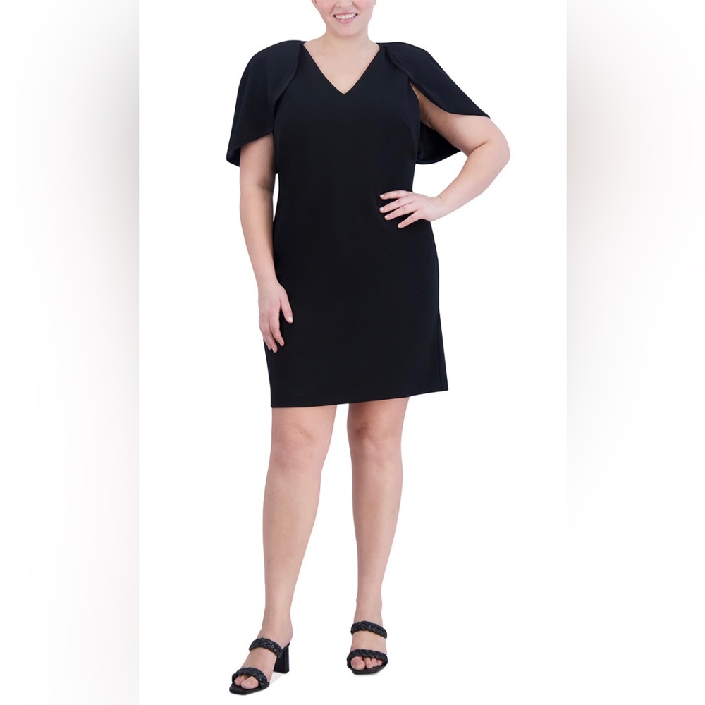 NWT Plus Size V-Neck Cape -Sleeve Sheath Dress by Jessica Howard, Black,Size 18W